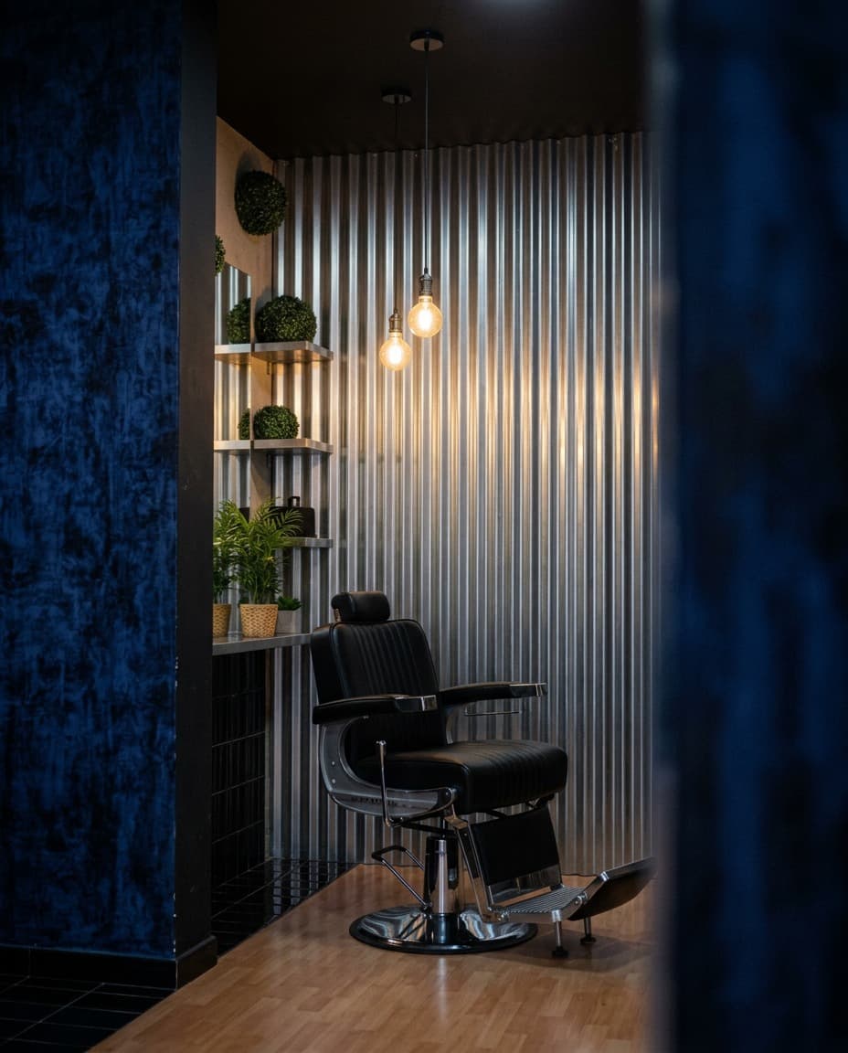 Barber chair under Edison bulbs