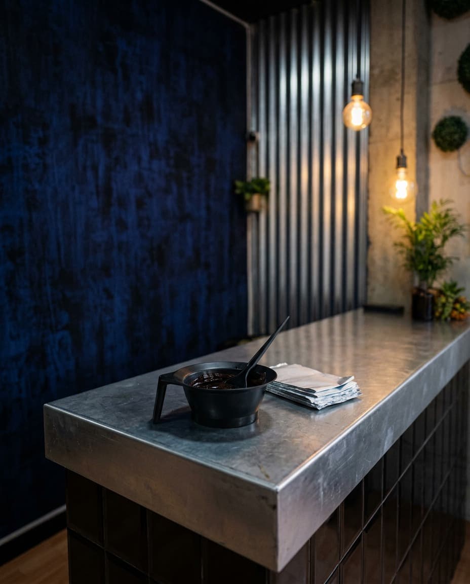 Hair dye bowl on the steel counter