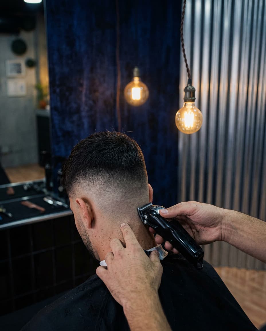 Barber doing a fade with clippers